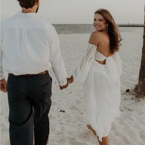 White Strapless Boho Midi Dress